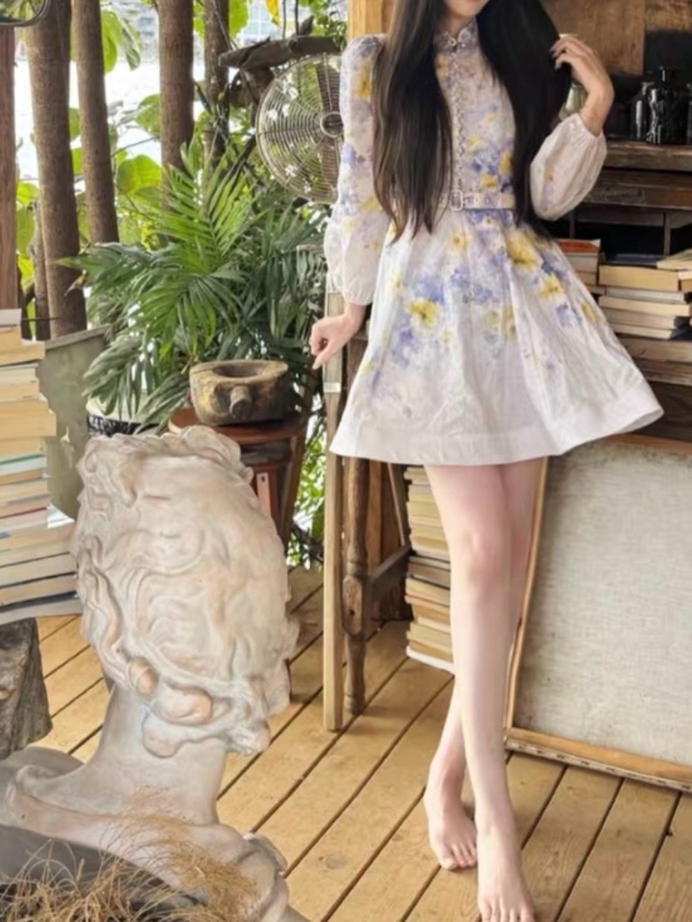 Zimmermann Floral Long-Sleeve Mini Dress in White and Pastel Print